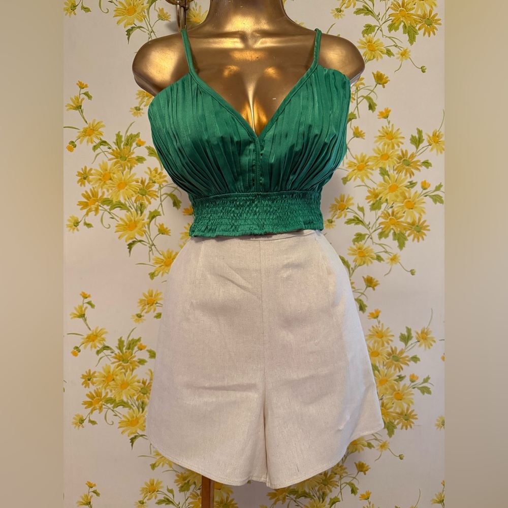 Cream High Waist Tailored linen Shorts size M - Picture 7 of 15